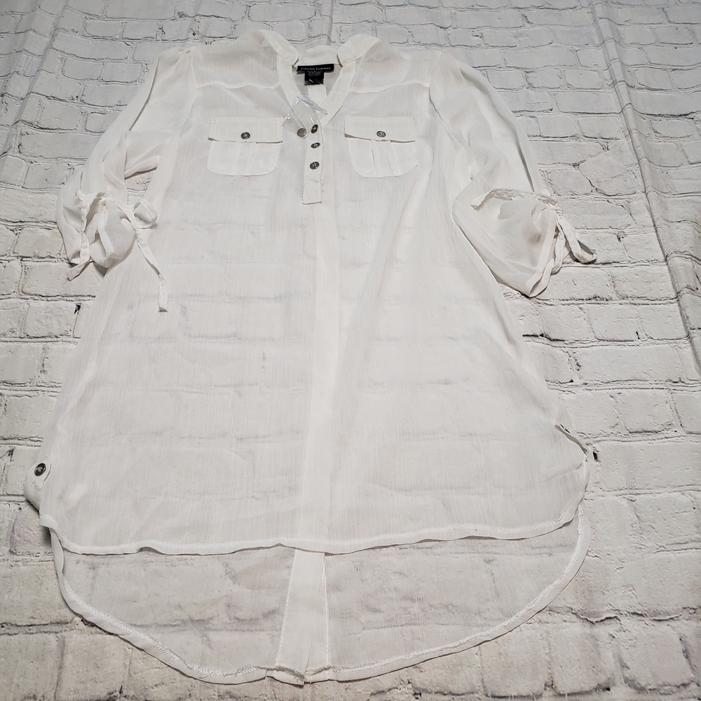 Cotton Express Casual White Button-Down Sheer Shirt